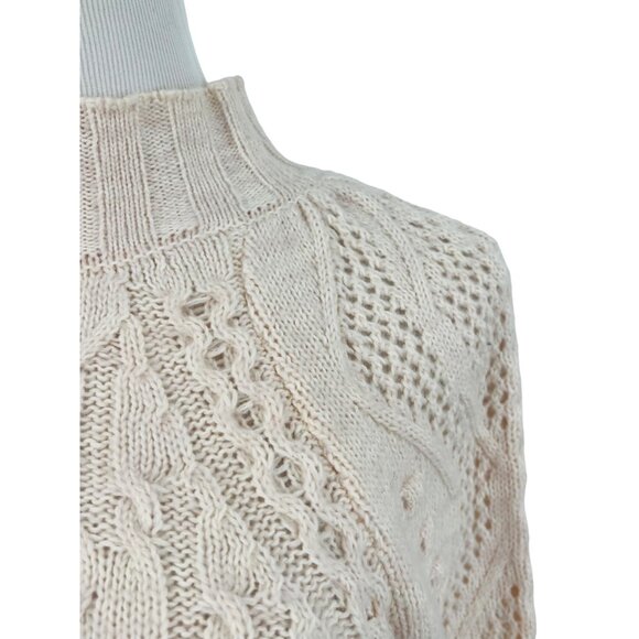 Free People Cozy Cream Cable-Knit Mock Neck Heart Sweater - Picture 3 of 15